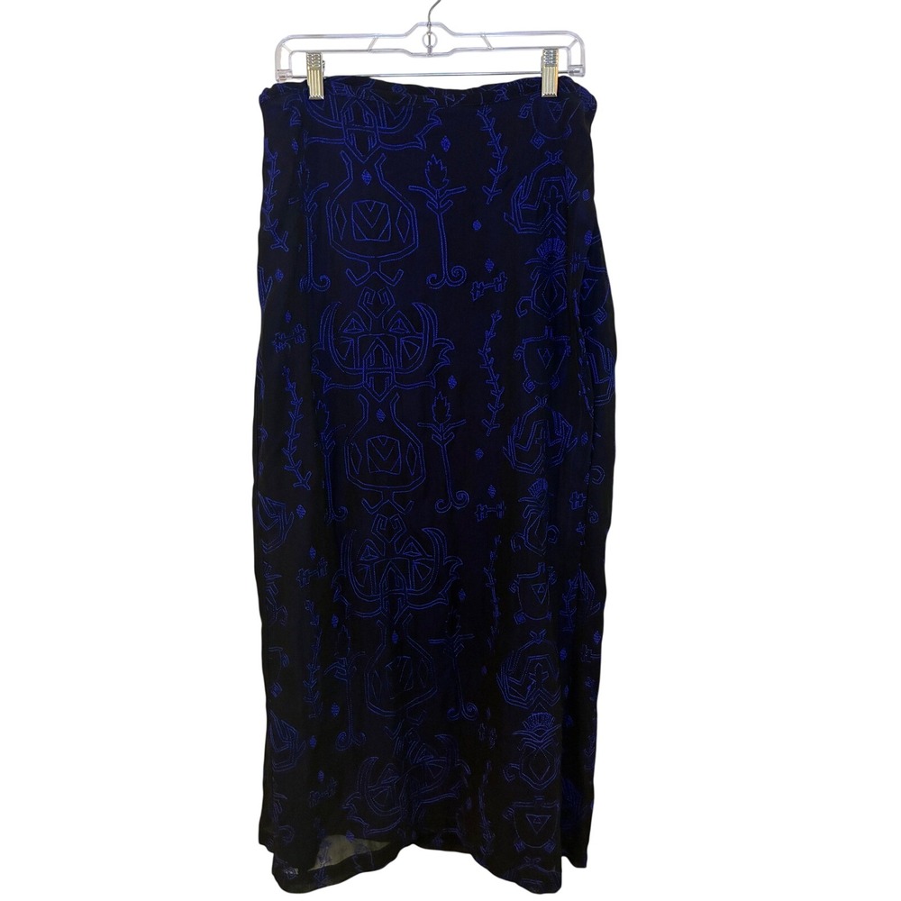 Chico's Design Vintage Embroidered Wrap Skirt Black Blue Rayon Size 3 NWT
